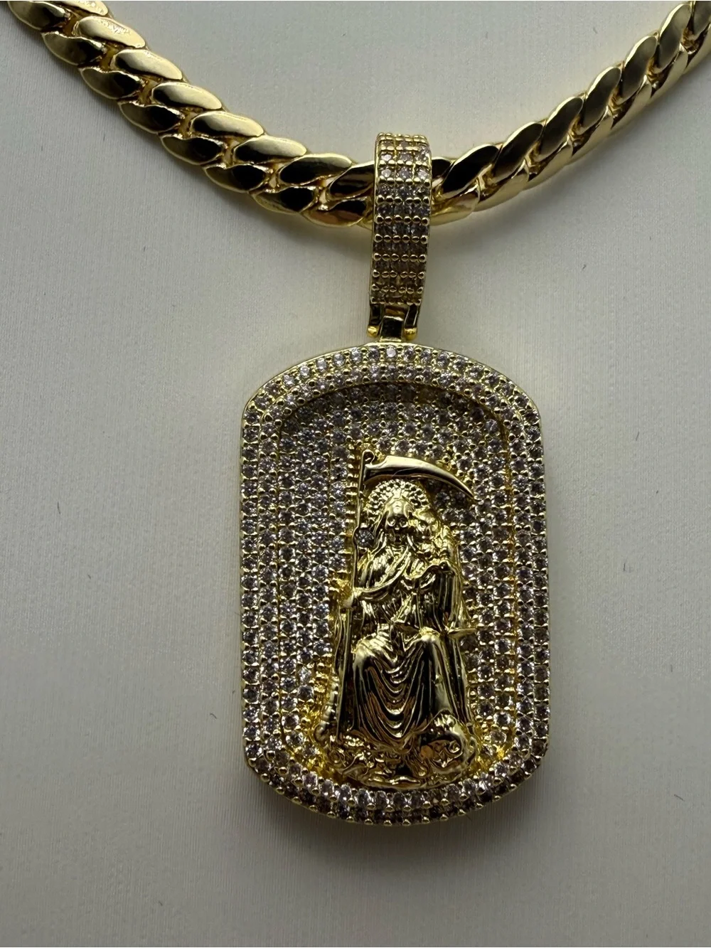 24 Inch 18K Gold Dipped Grim Reaper Snake Cuban Necklace Combo Set AAACZ
